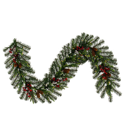 Vickerman 6' x 14" Berry Mixed Pine Cone Artificial Pre-Lit Garland Battery Operated LED Warm White Lights