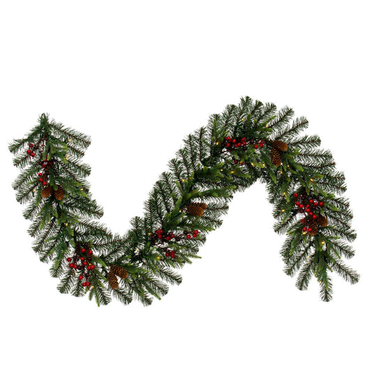Vickerman 6' x 14" Berry Mixed Pine Cone Artificial Pre-Lit Garland Battery Operated LED Warm White Lights