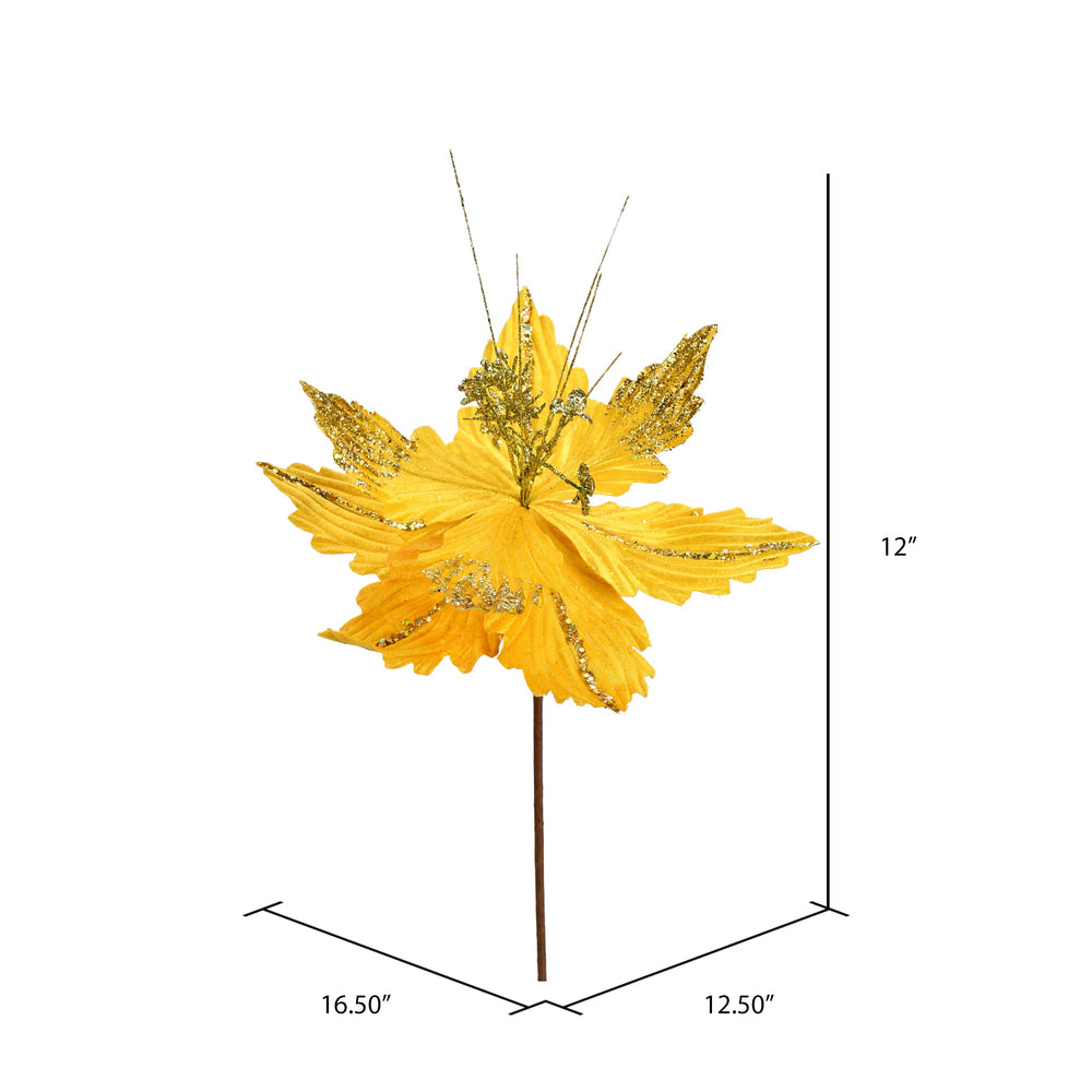 Vickerman 12" x 16" Gold Poinsettia Artificial Christmas Spray. Includes 6 sprays per pack.