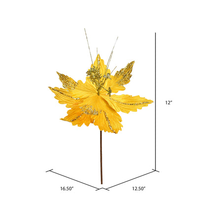 Vickerman 12" x 16" Gold Poinsettia Artificial Christmas Spray. Includes 6 sprays per pack.