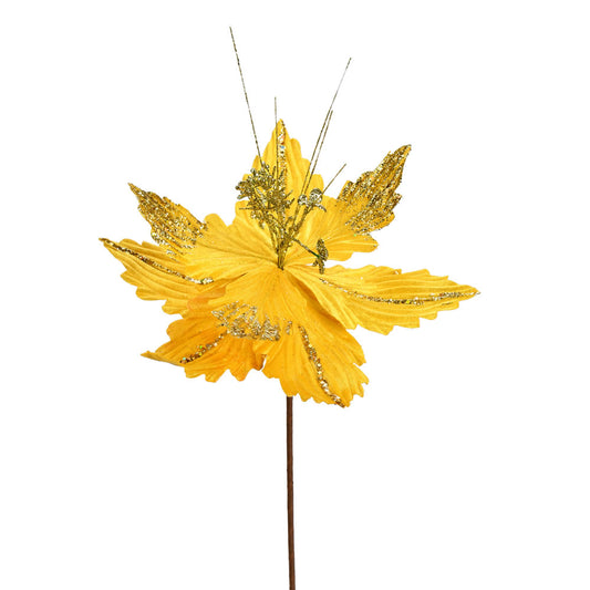 Vickerman 12" x 16" Gold Poinsettia Artificial Christmas Spray. Includes 6 sprays per pack.