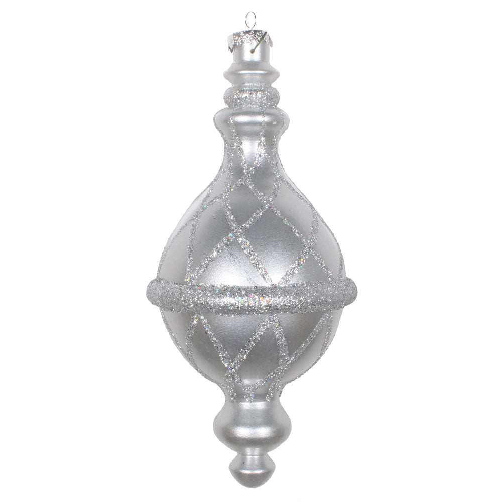 Vickerman 10" Silver Candy Glitter Net Drop Finial Christmas Ornament