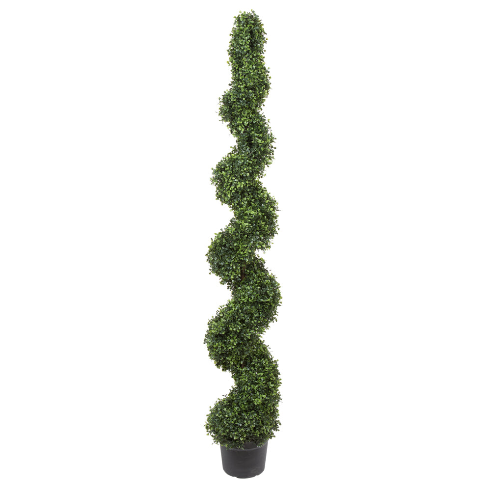 Vickerman 6' Artificial Potted Green Boxwood Spiral Tree.