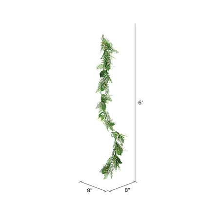 Vickerman 6' Artificial White Mini Flowers Greenery Garland.