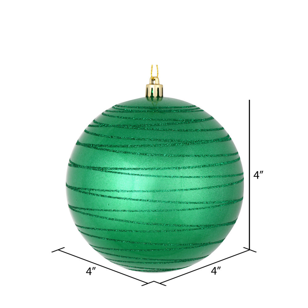 Vickerman 4" Seafoam Green Candy Finish Ball Ornament with Glitter Lines 4 per Bag