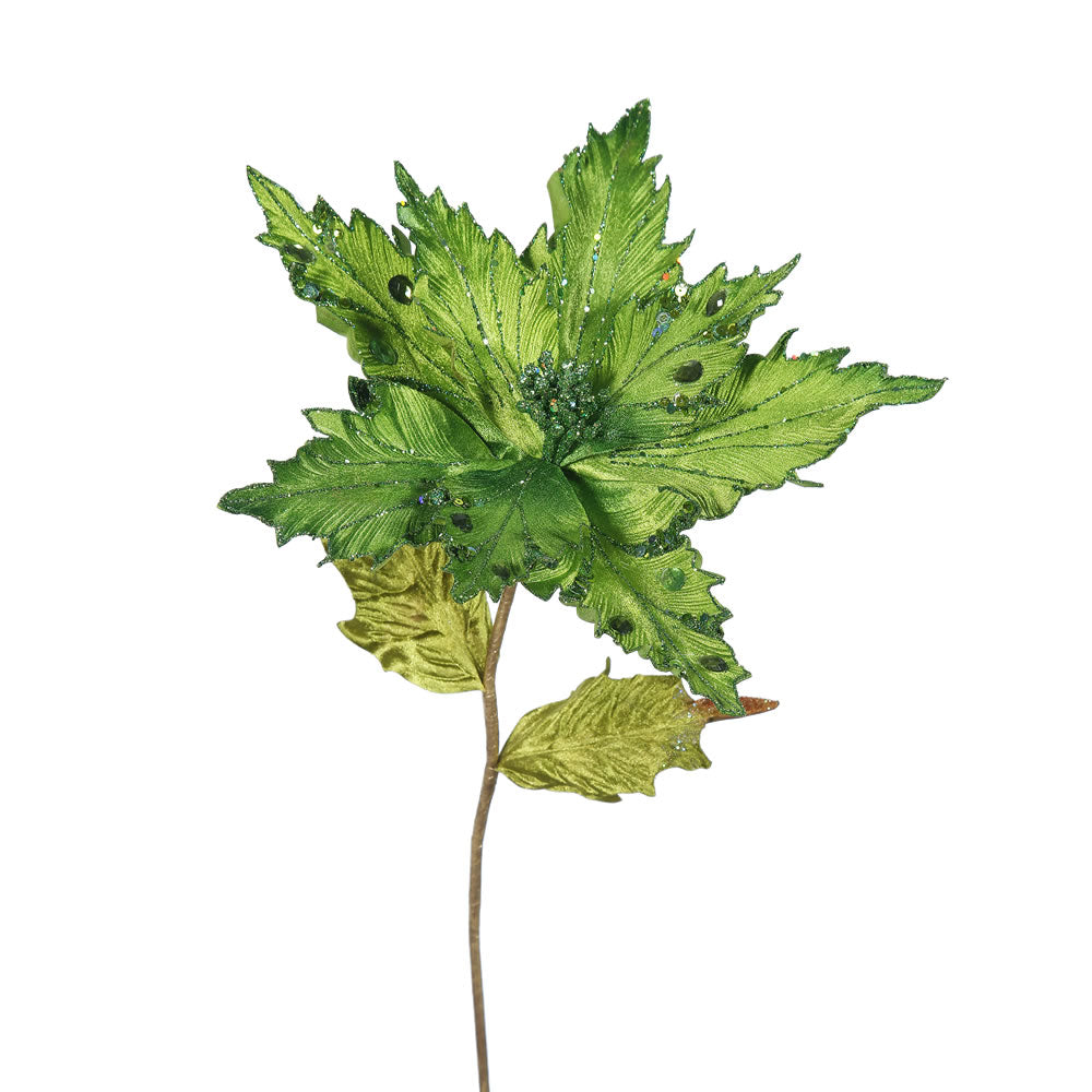 Vickerman 26" Lime Velvet Poinsettia Artificial Christmas Pick 3 per Bag
