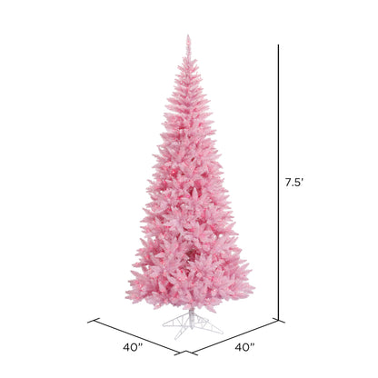 Vickerman 7.5' Pink Fir Slim Artificial Christmas Tree with Pink Dura-lit LED Lights