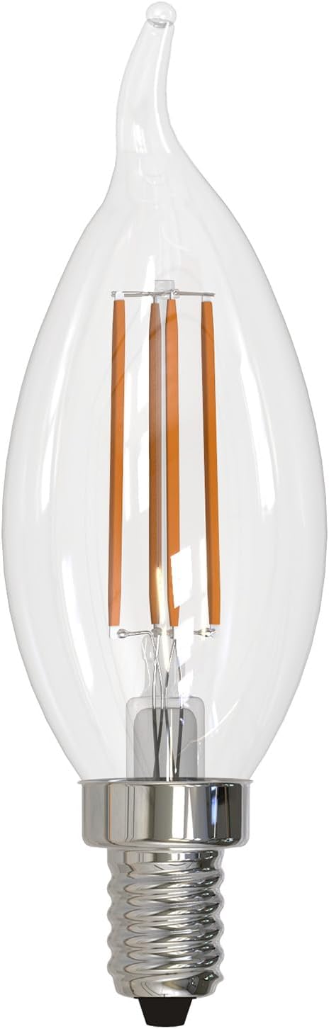 Sunlite LED Filament CA11 Flame Tip Chandelier Light Bulb, 5.5 Watts (60W=), 600 Lumens, Candelabra Base (E12), Edison Style, 90 CRI, Dimmable, UL Listed, 3000K Warm White, 6 Count