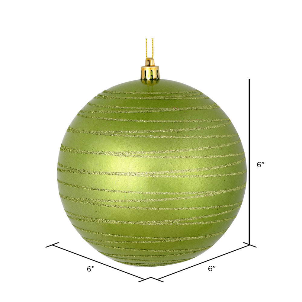 Vickerman 6" Celadon Candy Finish Ball Ornament with Glitter Lines 3 per Bag