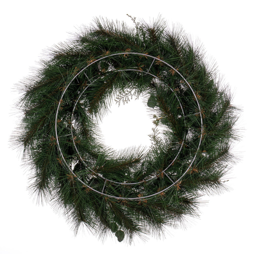 Vickerman 30" Artificial Long Leaf Pine with Seeded Cedar Eucalyptus Foliage and Pinecones Wreath