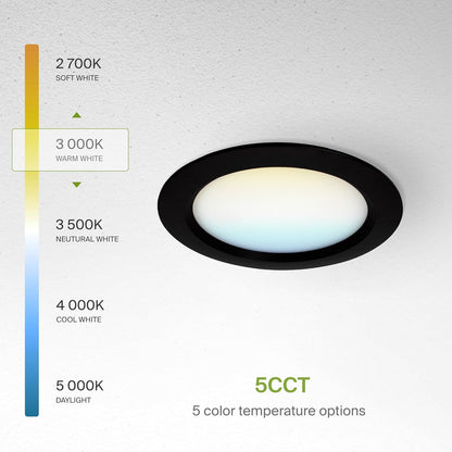 ASD Lighting LED Recessed Mini Panel Round 6inch 15W 120-277V 0-10V Dimmable 2700/3000/3500/4000/5000K with Baffle Trim Black ETL Energy Star