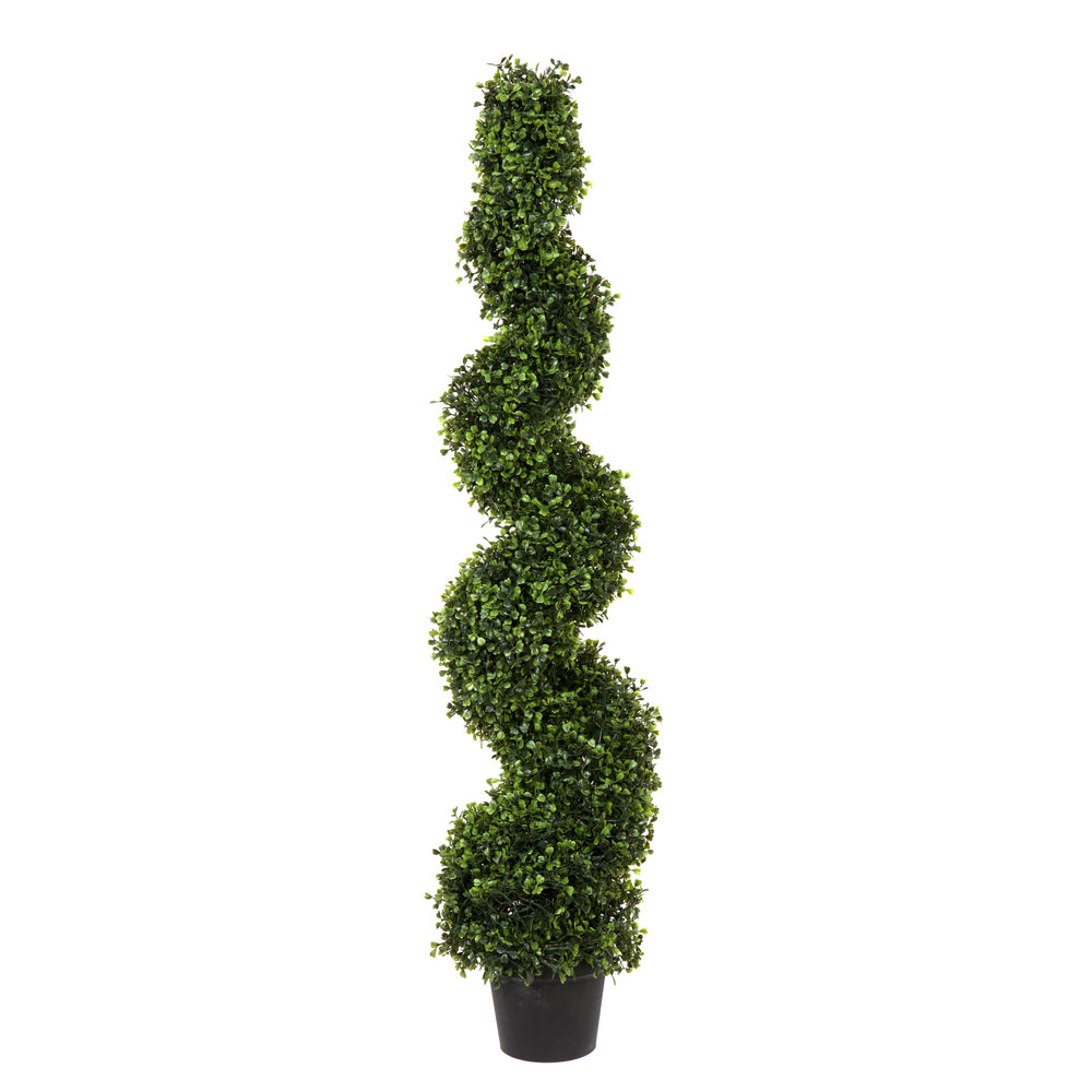 Vickerman 4' Artificial Potted Green Boxwood Spiral Tree.