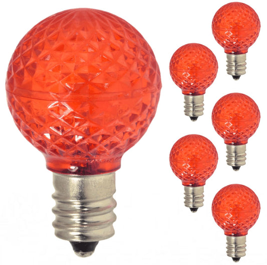 Damar- G9 LED Bulb Twinkle Faceted Crystal Transparent Red 0.6W-0.96W E12 Candelabra Base 100-130V Pack of 6- Small Globe Mood Colored Lighting for Party Christmas Home Decoration