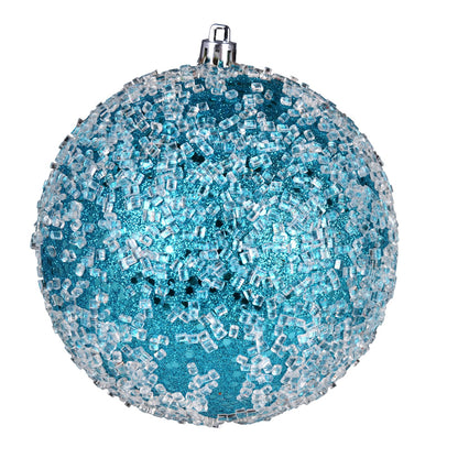 Vickerman 6" Turquoise Glitter Hail Ball Ornament 4 per Bag
