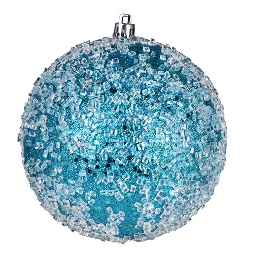 Vickerman 6" Turquoise Glitter Hail Ball Ornament 4 per Bag