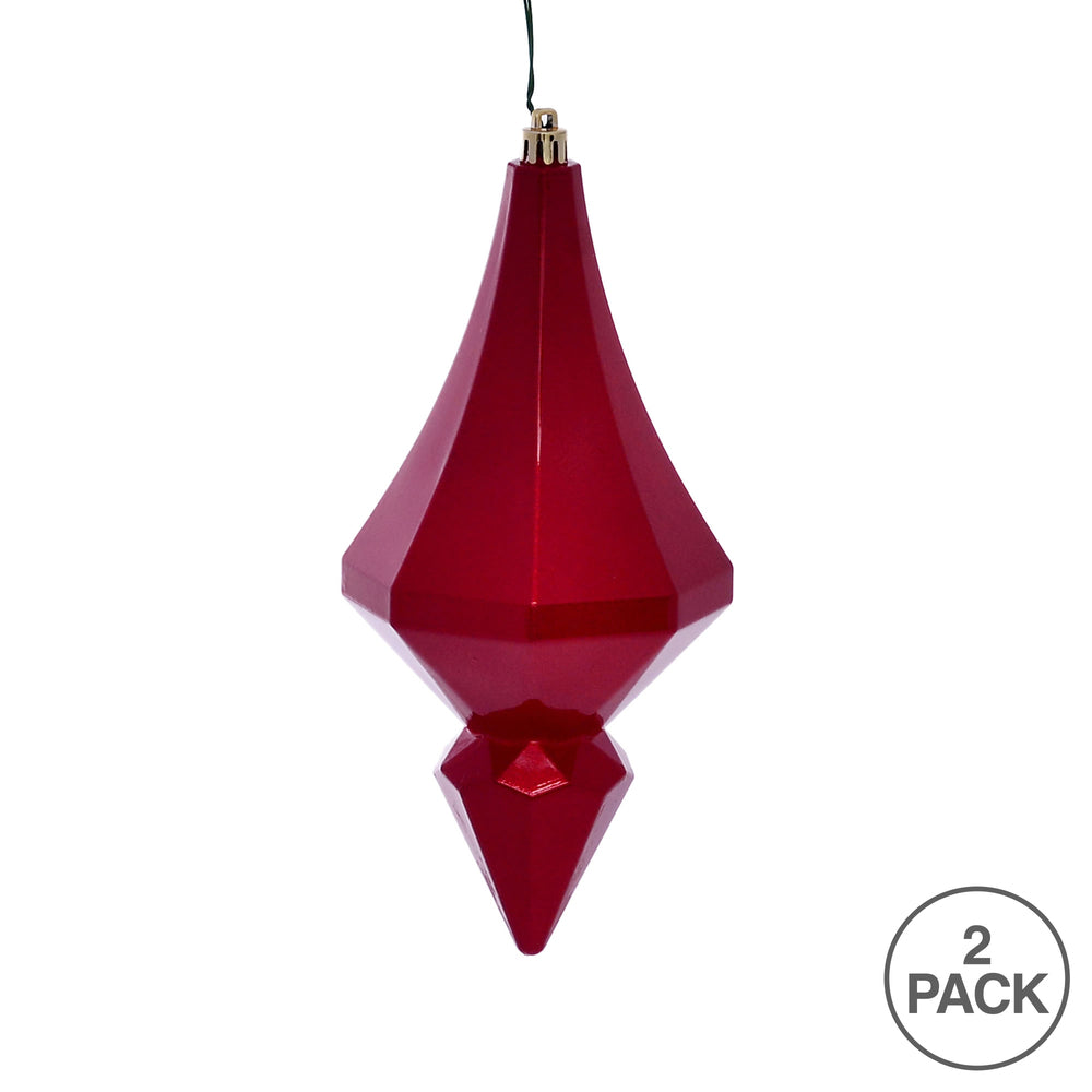 Vickerman 8" Red Candy Finish Diamond Finial Ornament Pack of 2