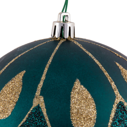 Vickerman 4.75" Sea Blue Matte Ball with Glitter Diamond Pattern. Add variety and sparkle to your holiday arrangement with this matte ornament that features a glitter pattern. Includes 4 pieces per bag. Made with shatterproof plastic. Ornament has a drill