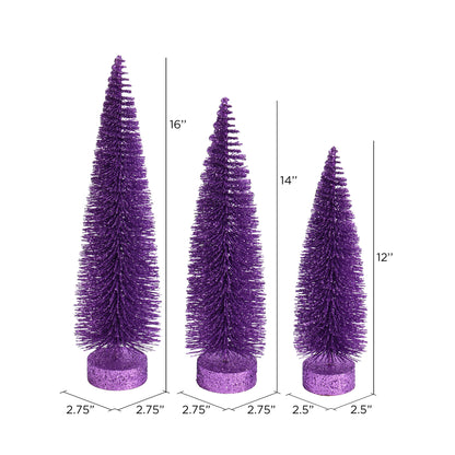 Vickerman 12"-14"-16" Lavender Glitter Oval Pine Artificial Christmas Tree Set of 3
