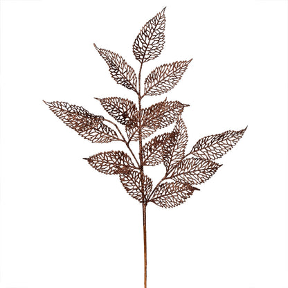 Vickerman 27" Chocolate Glitter Bay Leaf Lace Artificial Christmas Spray. Includes 12 sprays per pack.
