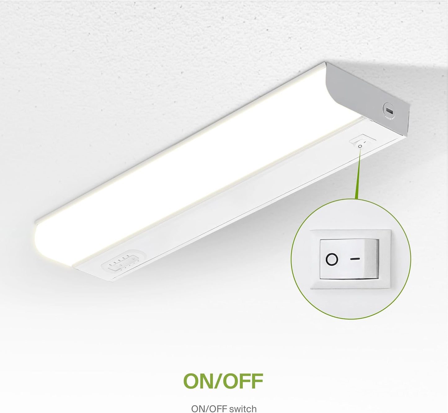 ASD Lighting LED Under Cabinet Bullnose 18" 10W 120V Dimmable CCT Selectable 2700/3000/3500/4000/5000K Hardwired, On/Off Switch, White UL 2pack