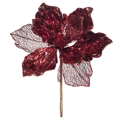 Vickerman 14" Burgundy Pearl Glitter Magnolia Artificial Christmas Stem 3 per Bag