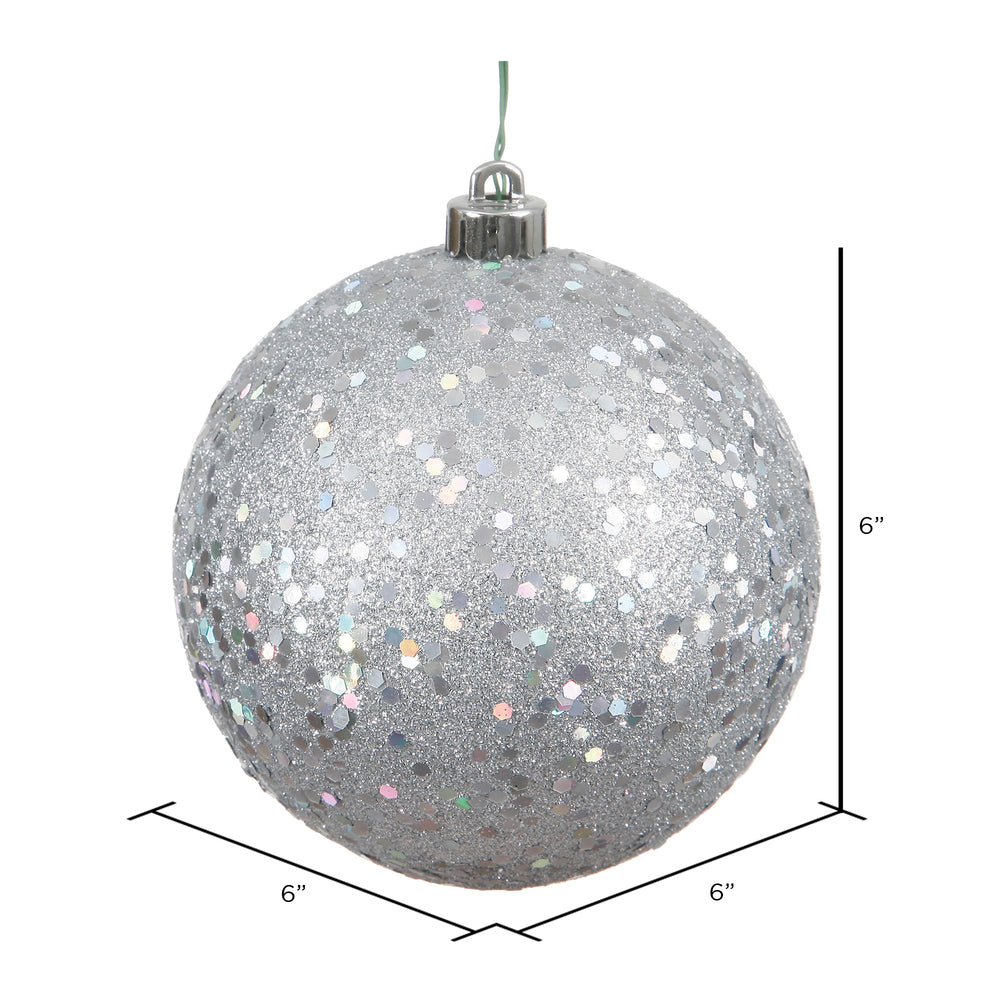 Vickerman 6" Silver Sequin Ball Ornament 4 per Bag