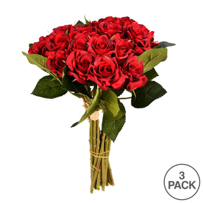 Vickerman 10" Artificial Red Rose Bouquet Set of 3
