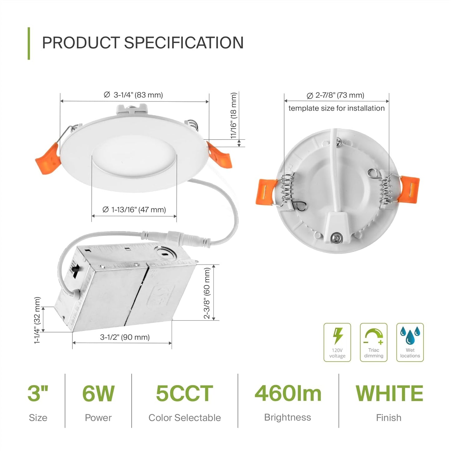 ASD Lighting LED Recessed Mini Panel Round 3inch 6W 120V Triac 2700/3000/3500/4000/5000K White UL Energy Star 12 pack