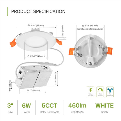 ASD Lighting LED Recessed Mini Panel Round 3inch 6W 120V Triac 2700/3000/3500/4000/5000K White UL Energy Star 12 pack