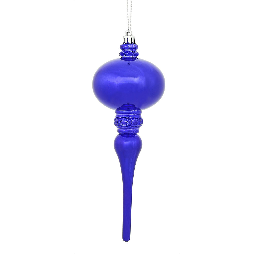 Vickerman 8" x 2.75" Purple Shiny Finial Ornament with drilled and wired caps. Comes 3 per Bag.