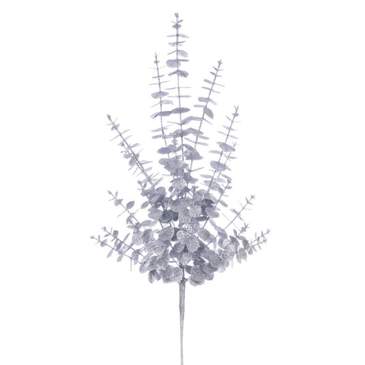 Vickerman 28" Silver Artificial Eucalyptus Glitter Spray 2 per bag.