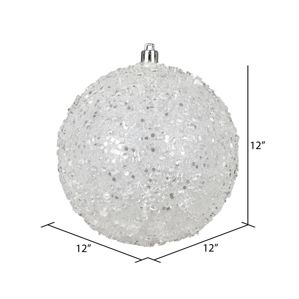 Vickerman 12" White Glitter Hail Ball Ornament