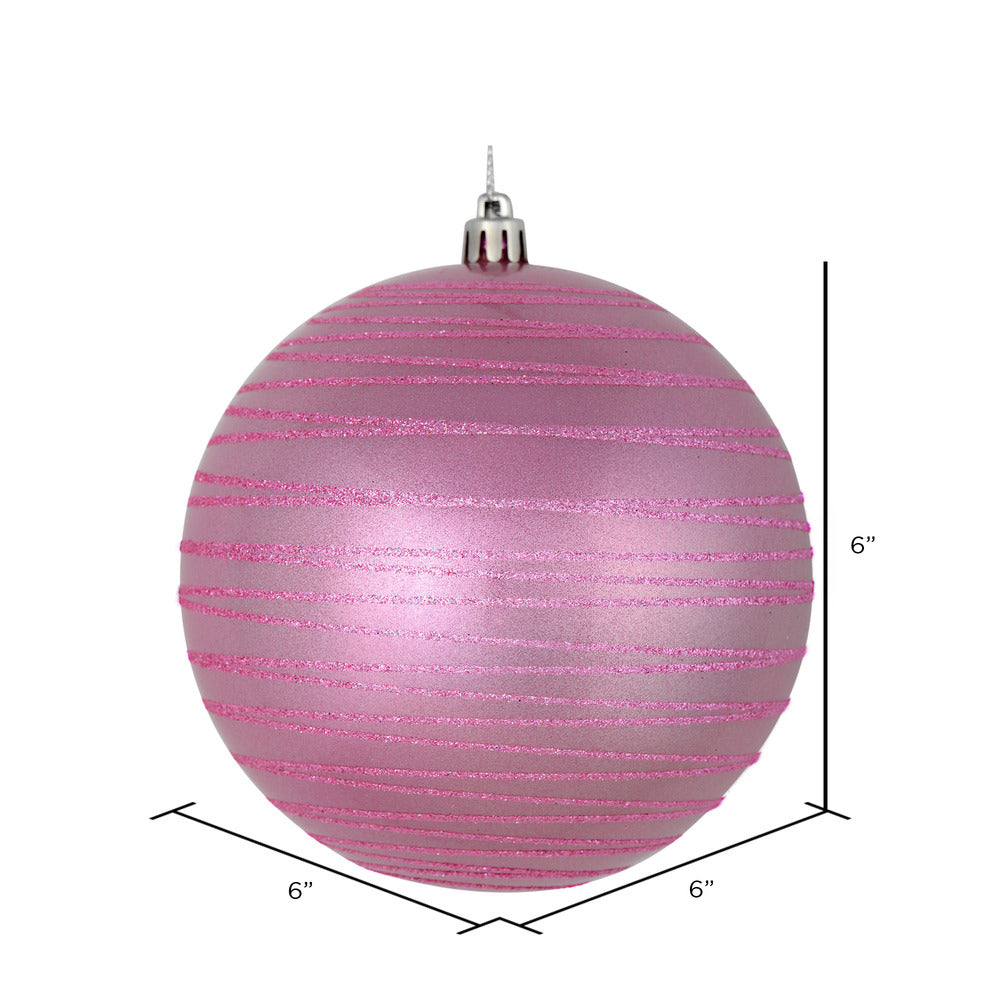 Vickerman 6" Pink Candy Finish Ball Ornament with Glitter Lines 3 per Bag