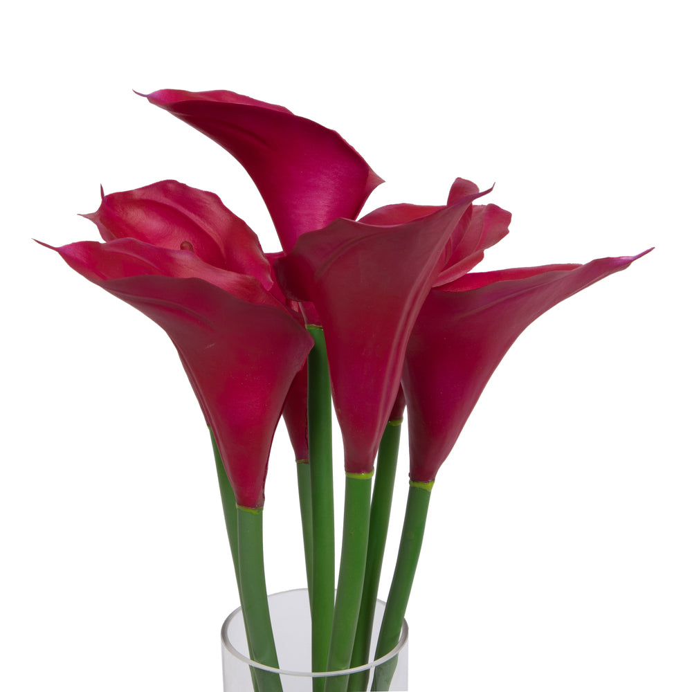 Vickerman Artificial 24" Purple Calla Lillies in Glass Vase.