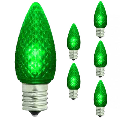Damar- C9 LED Replacement Christmas Light Bulbs Faceted Transparent Green 0.96W E17 Intermediate Base Dimmable 100-130V Pack of 6- Commercial Grade Shatterproof String Colored Light for Patio