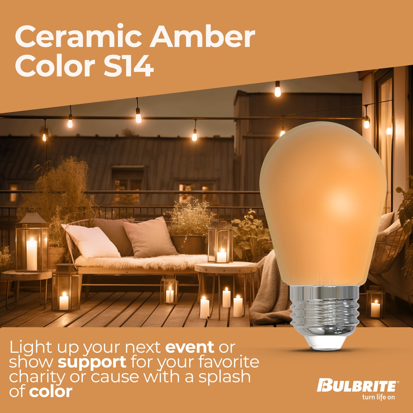 Bulbrite 776151 25-Watt Equivalent Ceramic Amber Color S14 Weatherproof Outdoor E26 Medium Base LED Light Bulb
