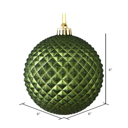 Vickerman 6" Moss Green Durian Glitter Ball Ornament 4 per Bag