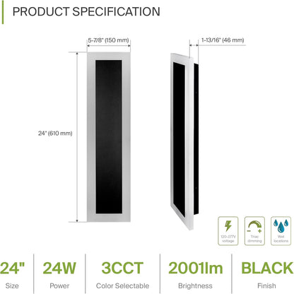 ASD Lighting LED Outdoor Wall Sconce wide acrylic 24" 24W 120-277V CCT Selectable 3000/4000/5000K Dimmable Black ETL
