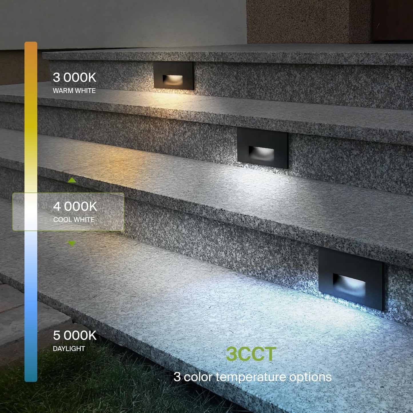 ASD Lighting LED Step Light Horizontal 3W 120V CCT Selectable 3000/4000/5000K Dimmable Black ETL 4pack