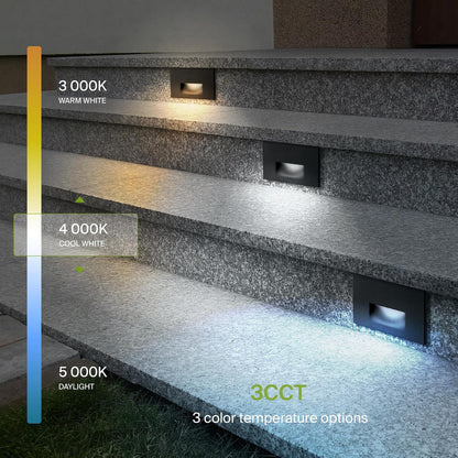 ASD Lighting LED Step Light Horizontal 3W 120V CCT Selectable 3000/4000/5000K Dimmable Black ETL 4pack
