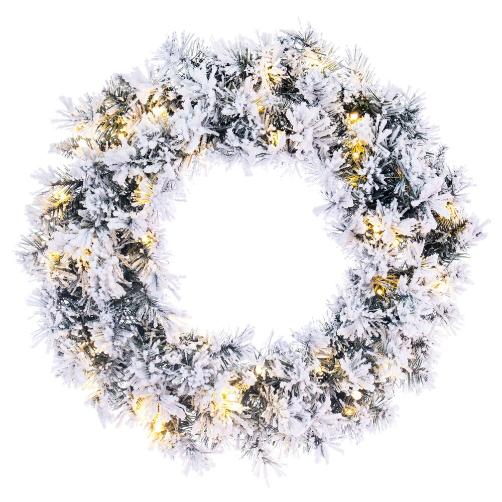 Vickerman 24" Frosted Glacier Pine Artificial Pre-Lit Wreath with Battery Operated Warm White LED Lights