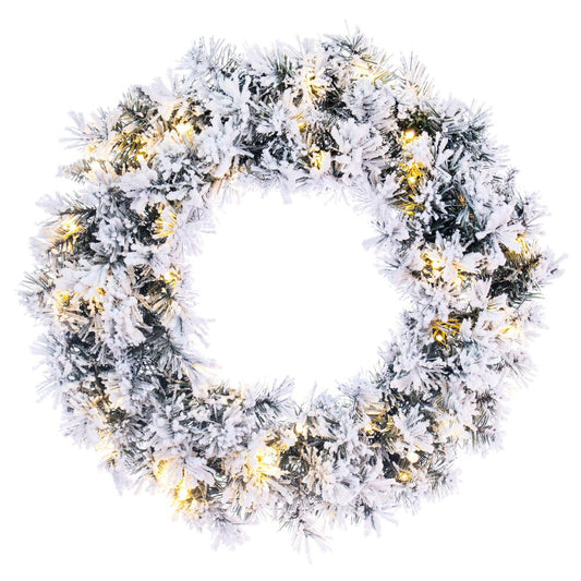 Vickerman 24" Frosted Glacier Pine Artificial Pre-Lit Wreath with Battery Operated Warm White LED Lights
