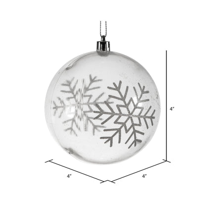 Vickerman 4" Clear Ball Ornament with Snowflake  Glitter Swirl 4 per Box