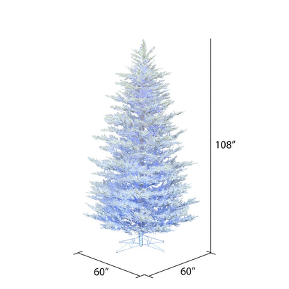Vickerman 9' x 60" Flocked Cedar Pine Artificial Christmas Tree Low Voltage LED Pure White and Blue Wide Angle 3mm Twinkle Lights