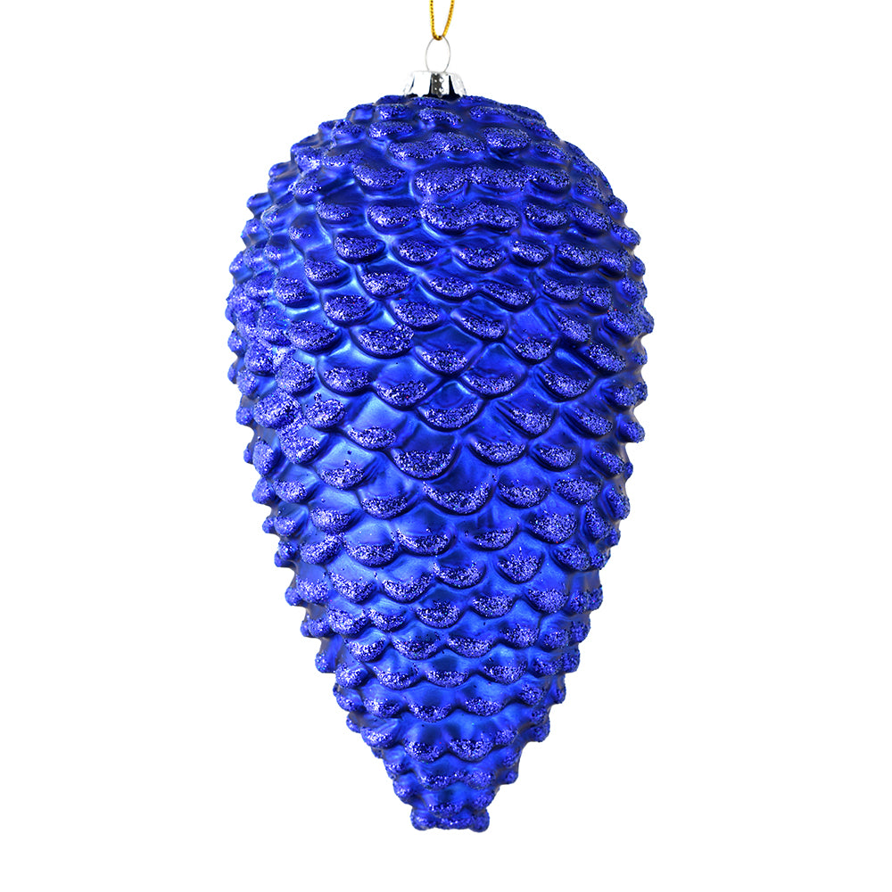 Vickerman 7" Cobalt Blue Matte Glitter Pinecone Christmas Ornament 4 per pack