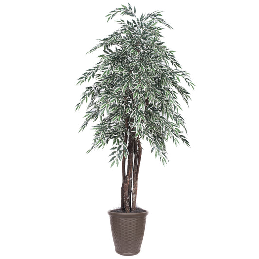 Vickerman 6' Artificial Variegated Smilax Executive Tree Brown Round Plastic Container.