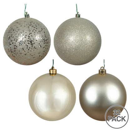 Vickerman 3" Champagne 4-Finish Ornament Assortment 32 per Box