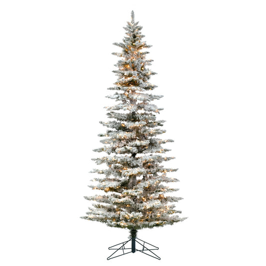 Vickerman 9' Flocked Utica Fir Slim Artificial Christmas Tree Pure White Single Mold LED Lights