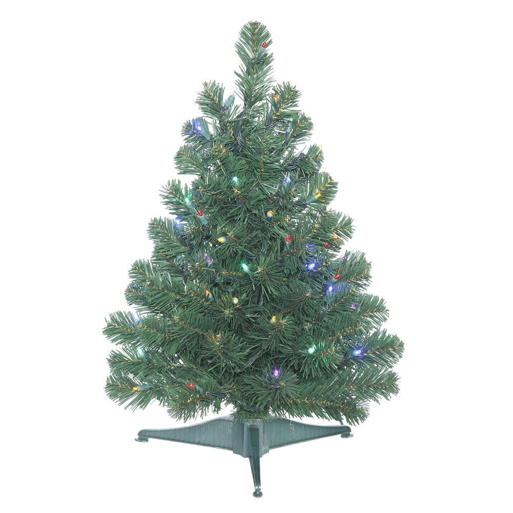 Vickerman 26" Oregon Fir Artificial Christmas Tree Wide Angle Single Mold Multi-Colored LED Lights