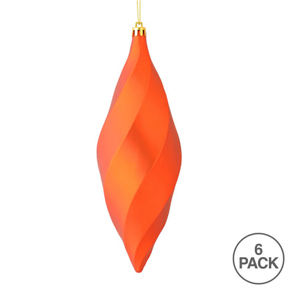 Vickerman 8" Burnished Orange Matte Swirl Finial Ornament Pack of 6